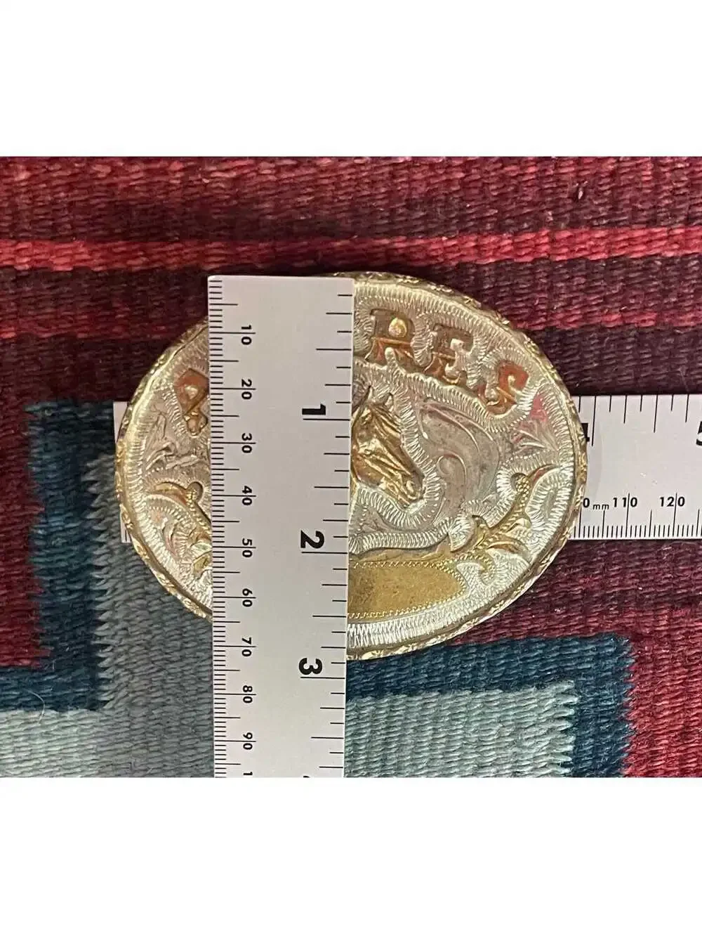 Vintage “Andres” name Horse Belt Buckle Silver and Gold